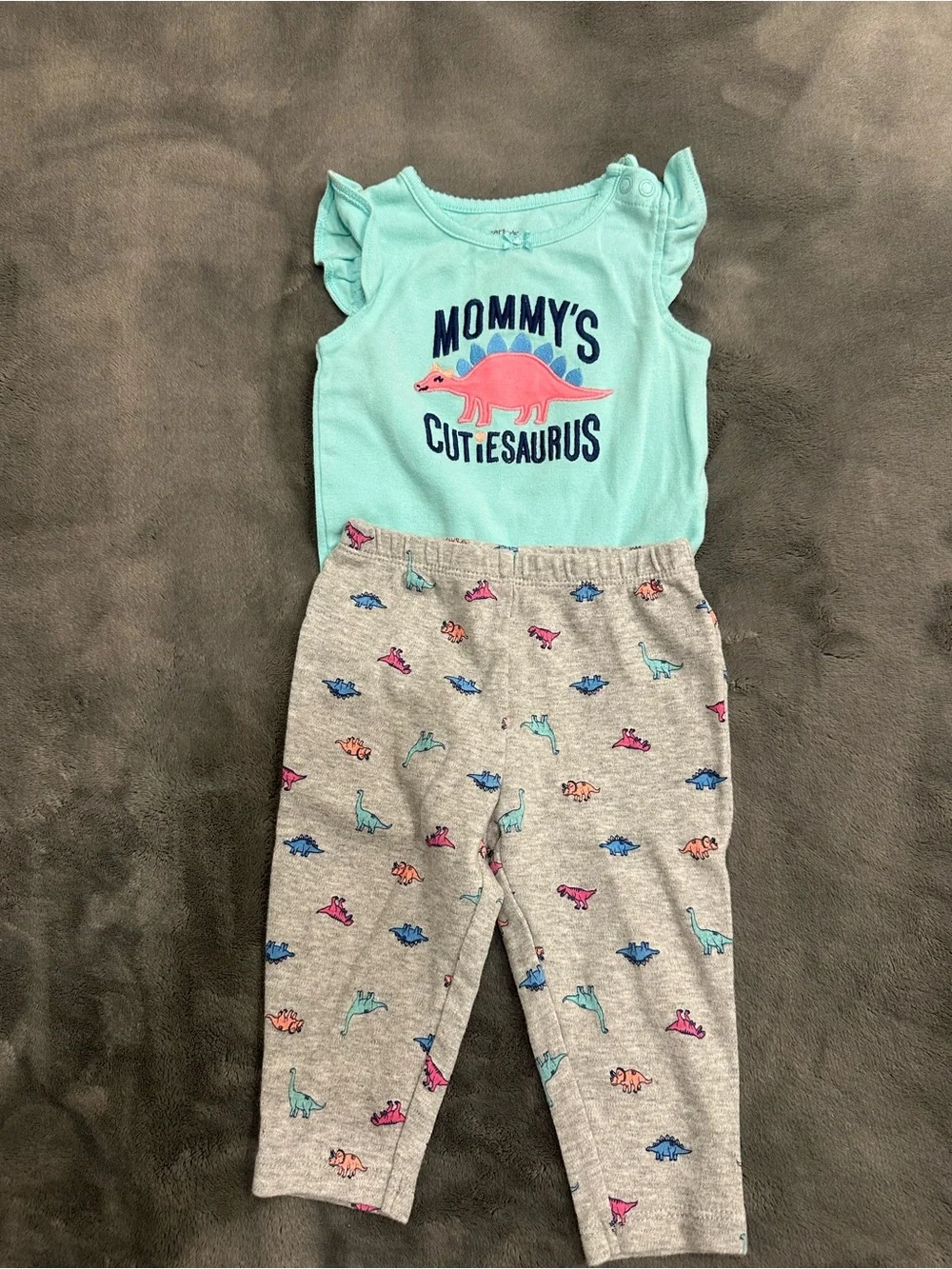 Carter's Teal Bodysuit with Gray Dino Print Leggings